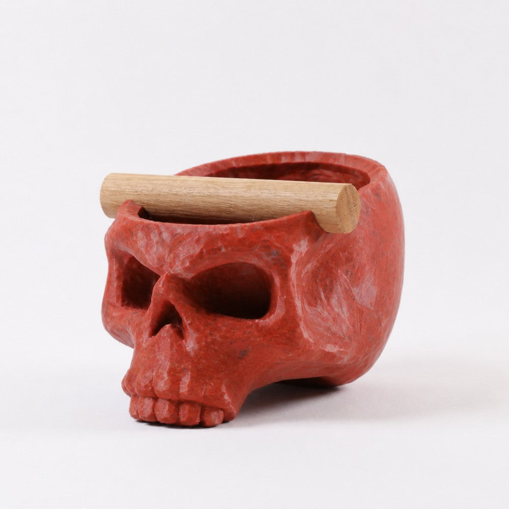 Gothic Skull Espresso Knock Box with Oak Bar Marble Red