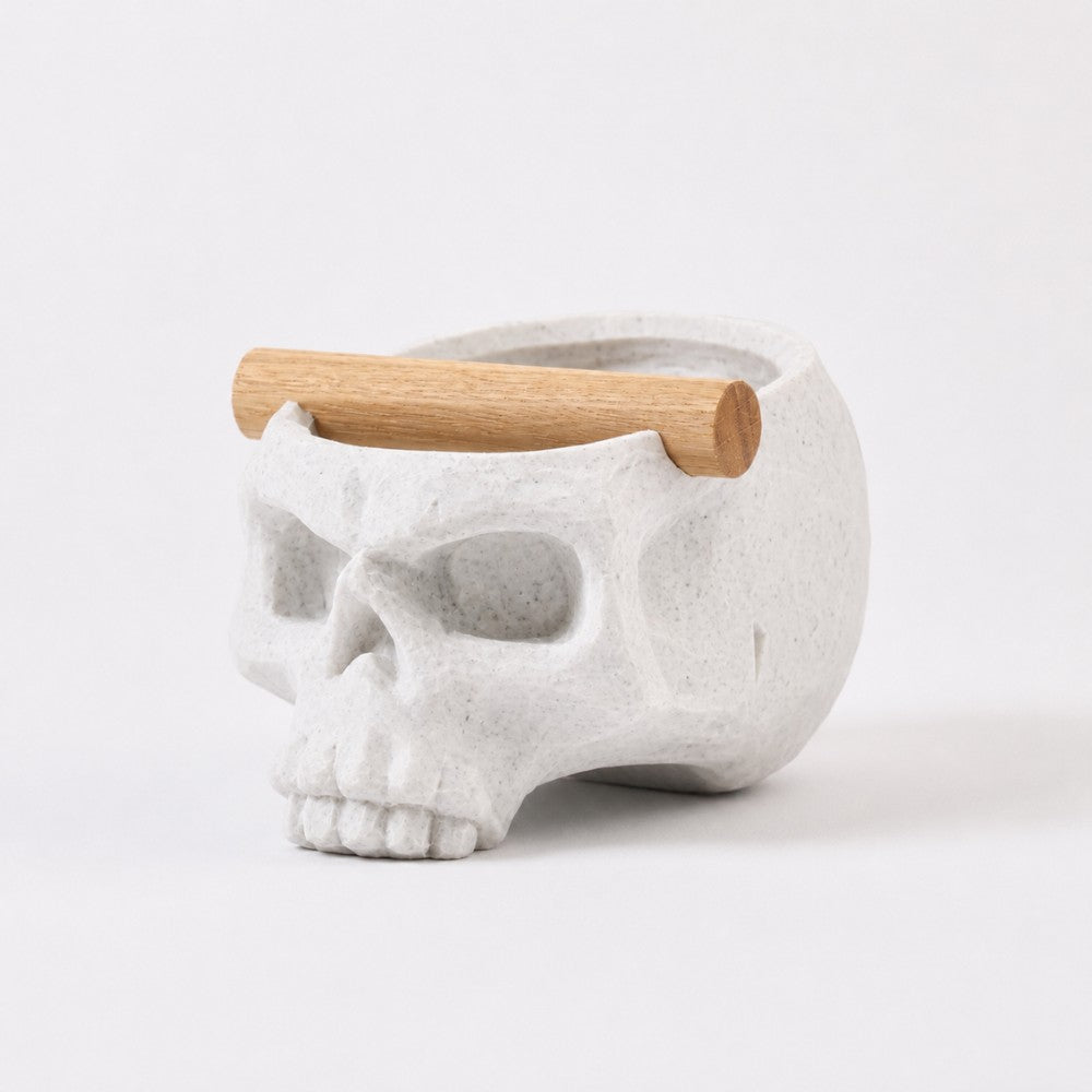 Gothic Skull Espresso Knock Box with Oak Bar Marble White