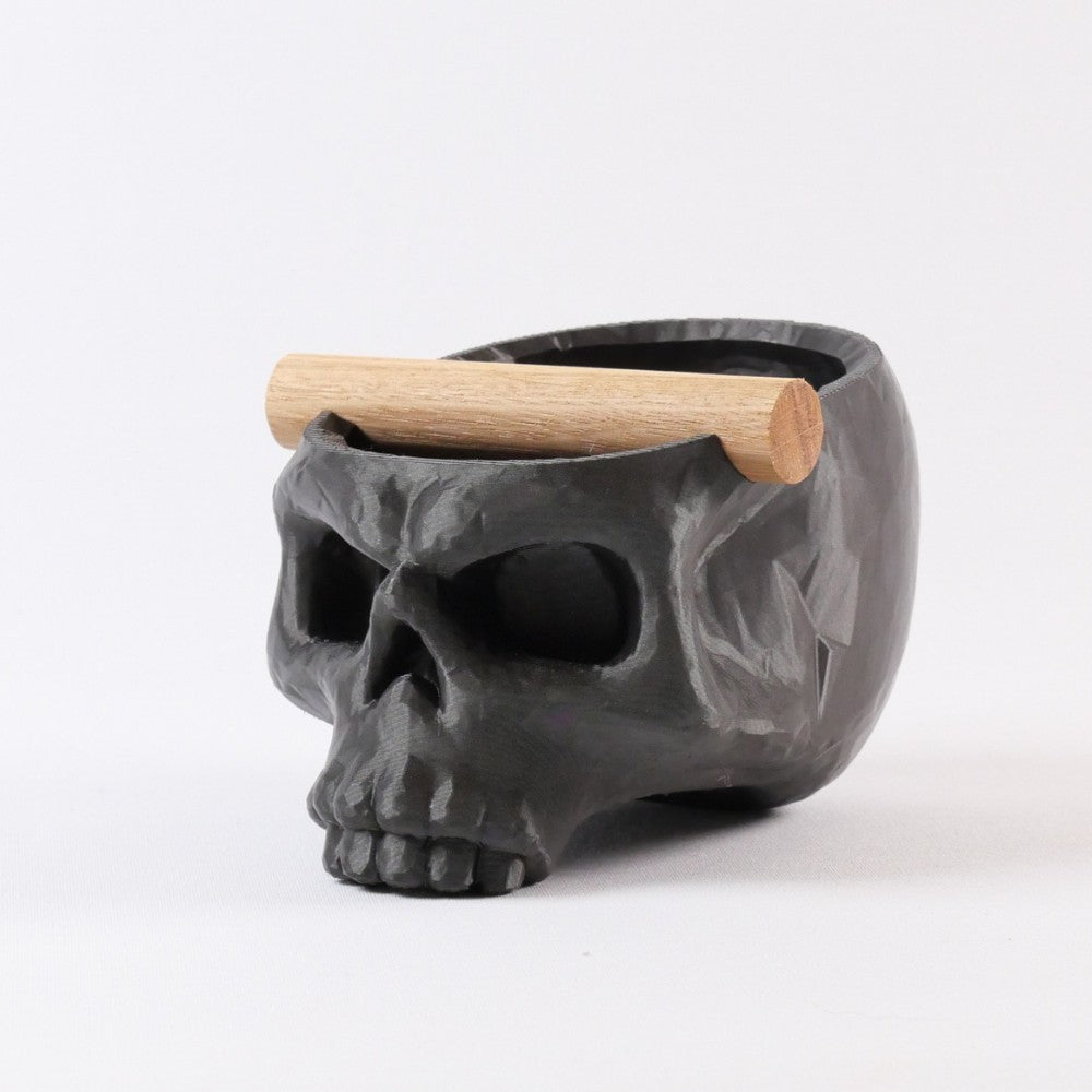 Gothic Skull Espresso Knock Box with Oak Bar Metallic Black
