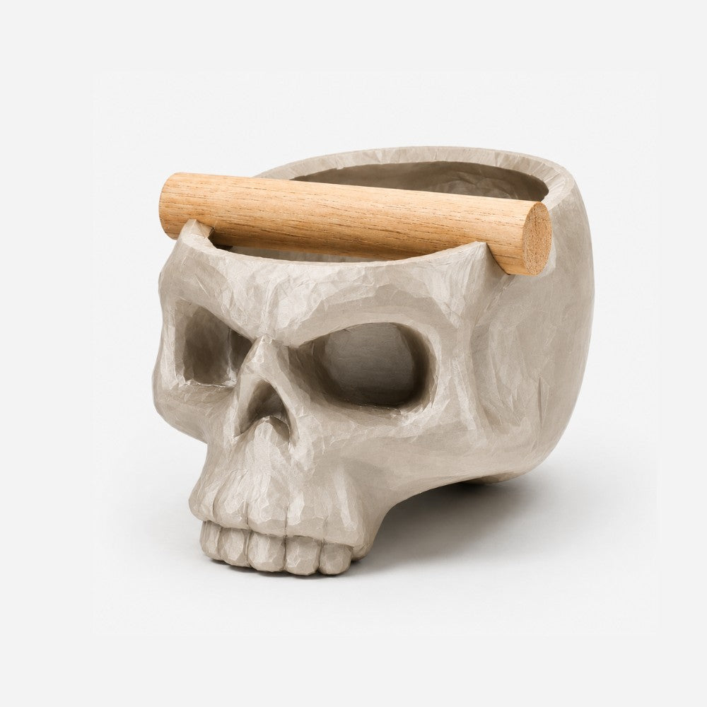 Gothic Skull Espresso Knock Box with Oak Bar Metallic Gold