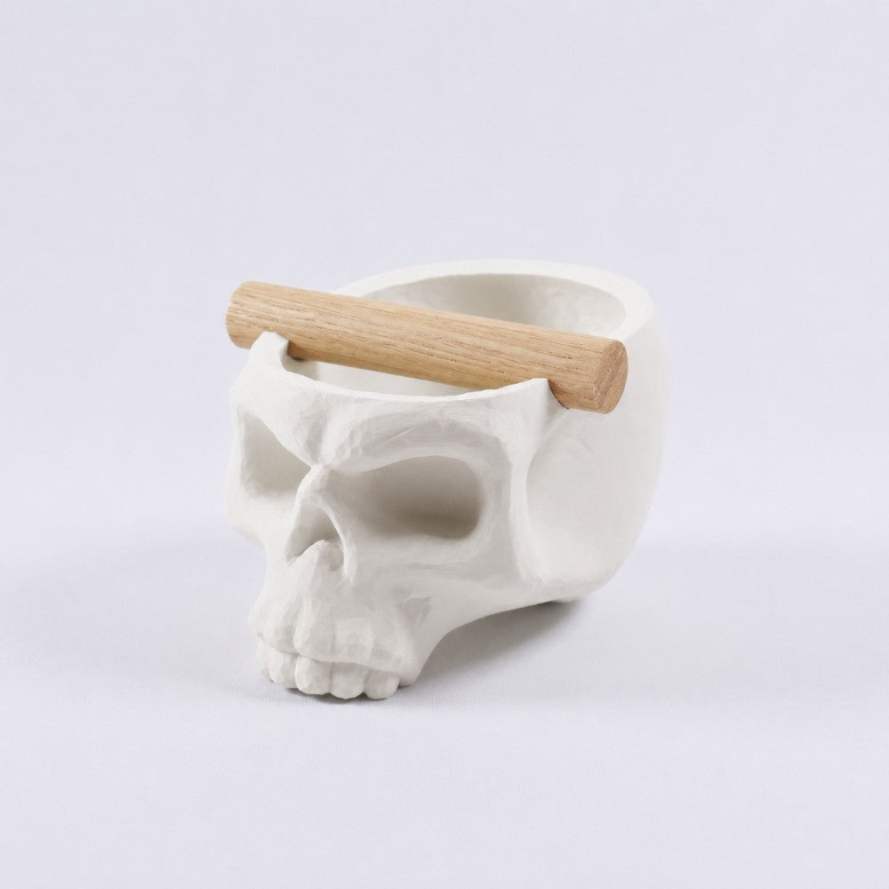 Gothic Skull Espresso Knock Box with Oak Bar Matte Off White