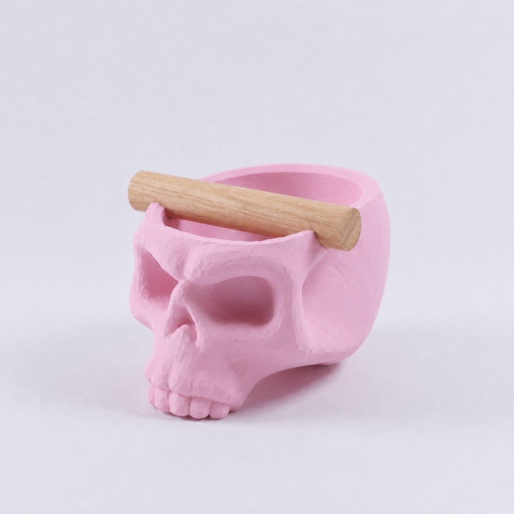 Gothic Skull Espresso Knock Box with Oak Bar Matte Sakura Pink