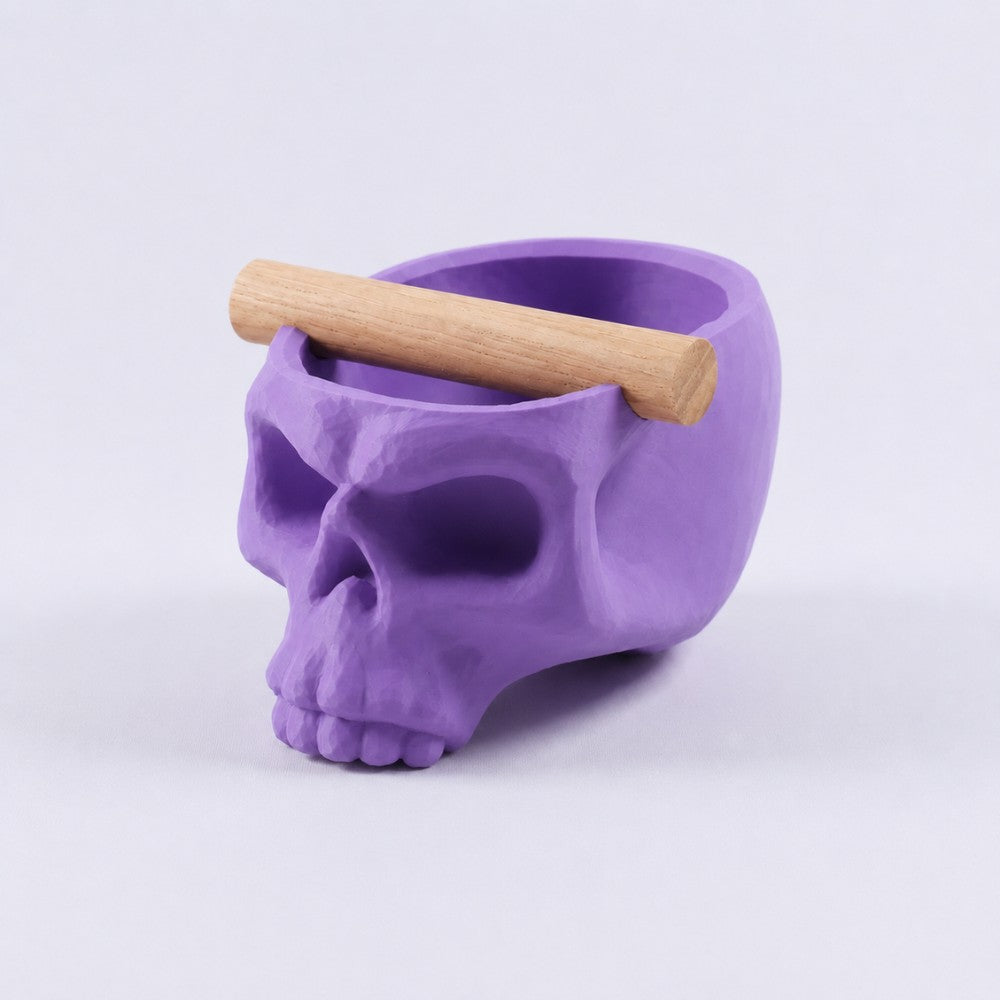 Gothic Skull Espresso Knock Box with Oak Bar Matte Lilac Purple