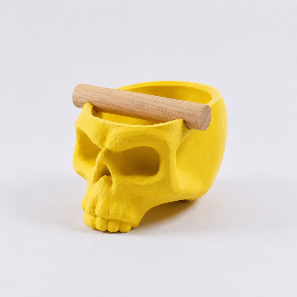 Gothic Skull Espresso Knock Box with Oak Bar Matte Lemon Yellow