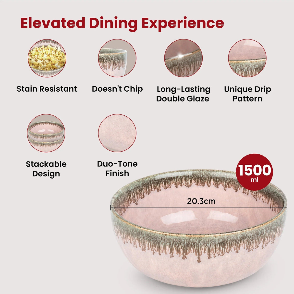 Ceramic Bowl for Snack Dinner Ramen Soup Microwave Safe Chip Resistant Serving Bowl Set