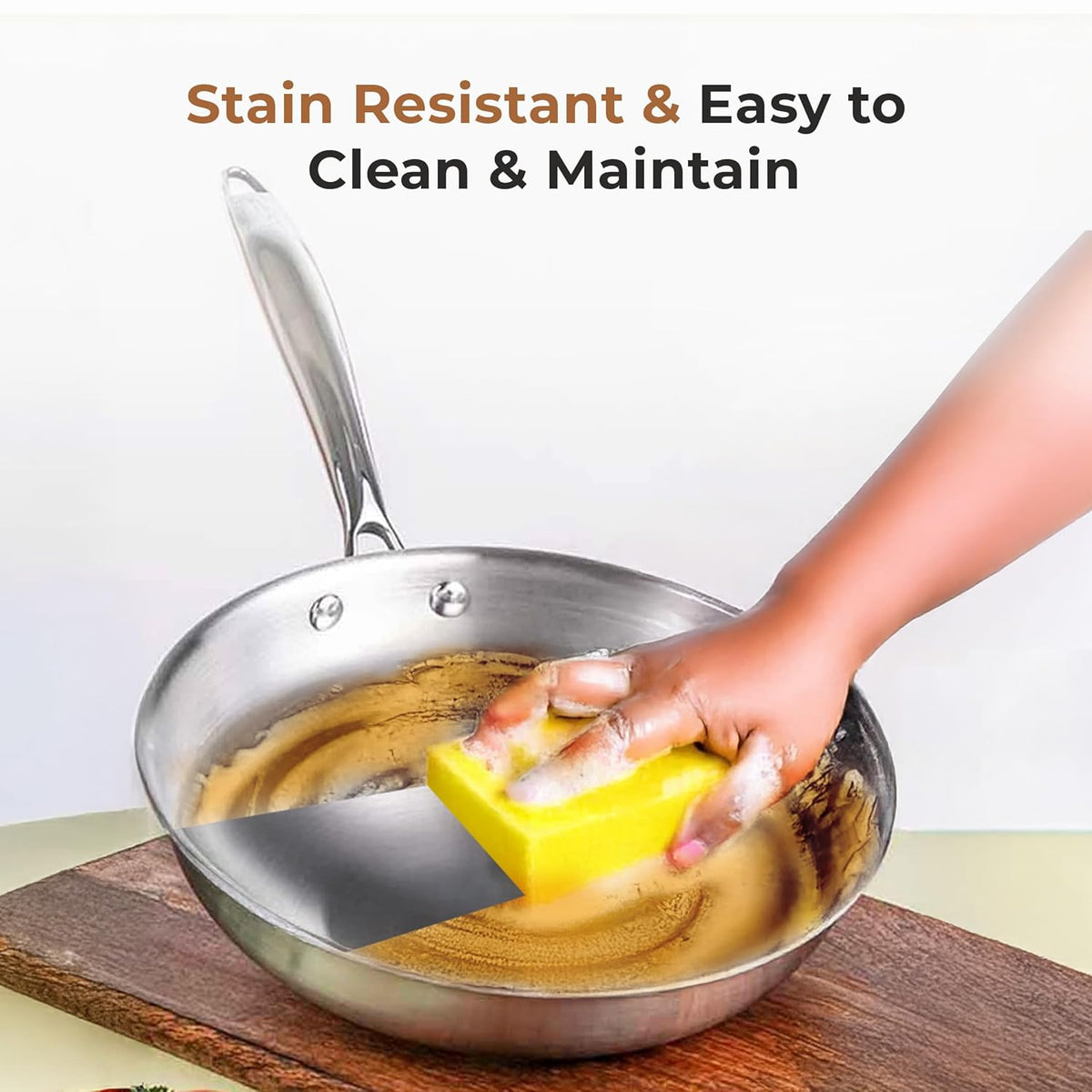 Tri-ply Stainless Steel Frying Pan With S.s Lid
