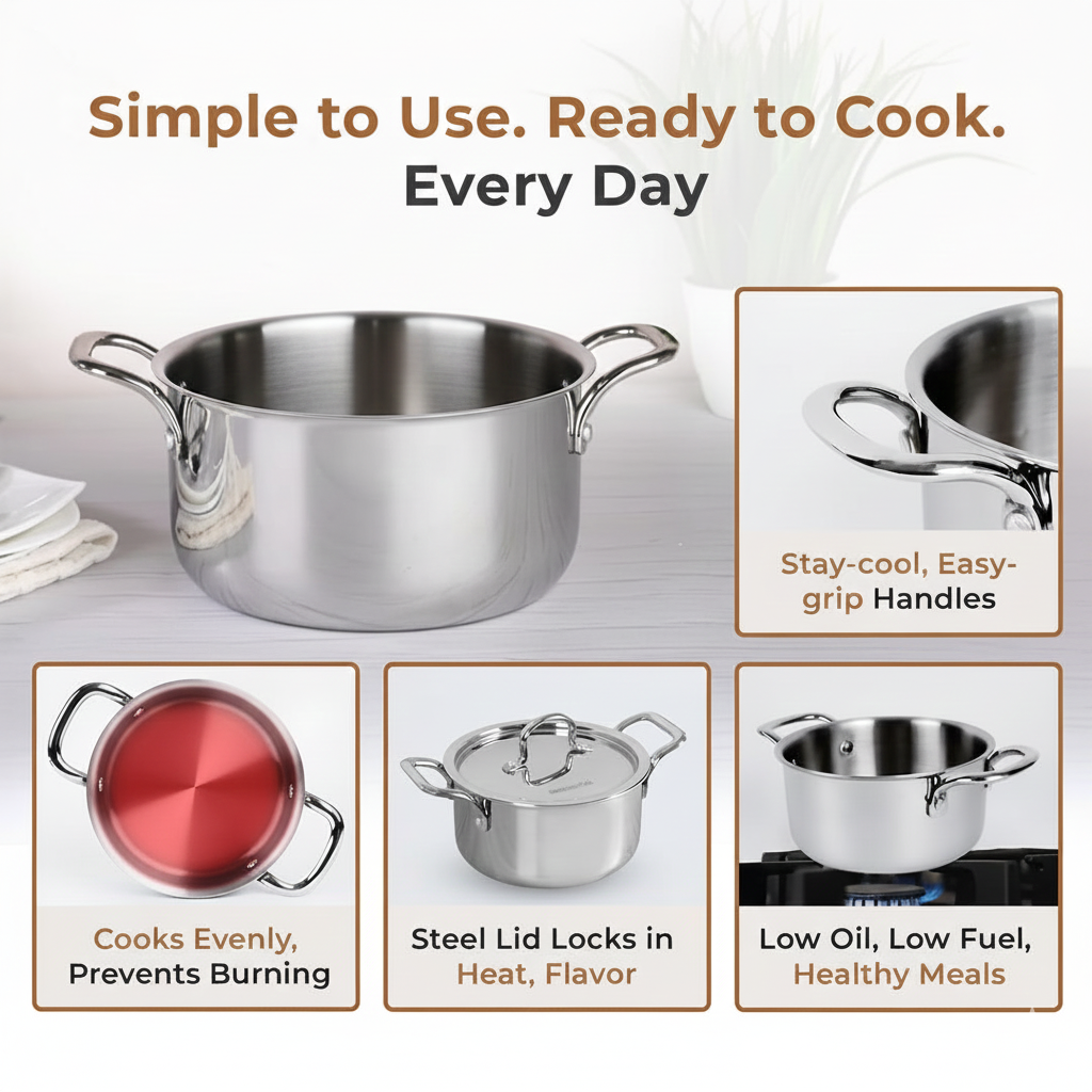Triply Stainless Steel Casserole/Biryani Pot/Stock Pot, Non Stick, Triply Biryani Pot