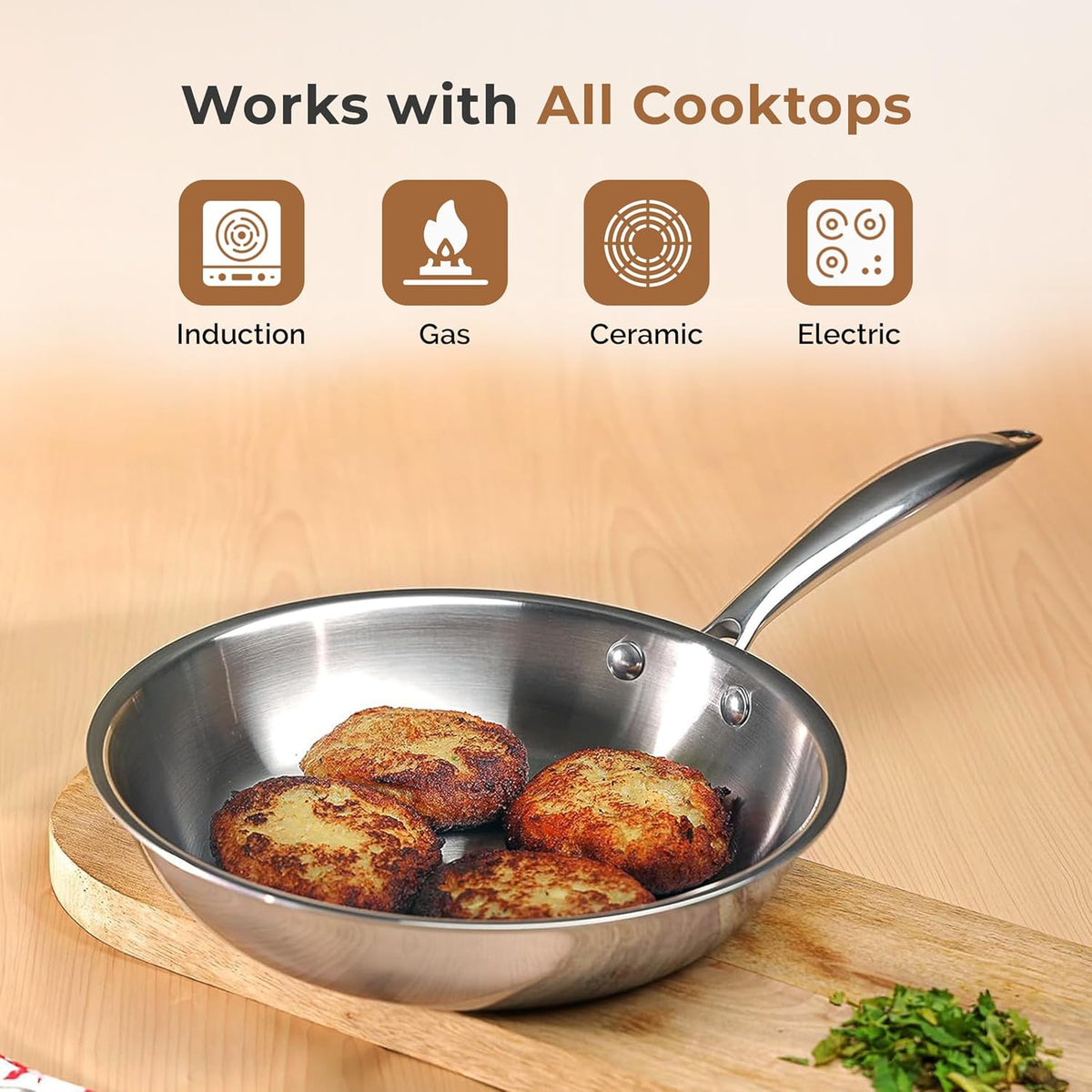 Tri-ply Stainless Steel Frying Pan - Design 2