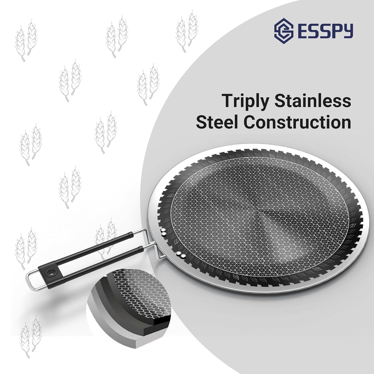 Triply Stainless Steel Tawa for Roti and Dosa, Chapati Tawa, Induction & Gas Compatible, Metal Utensil Safe