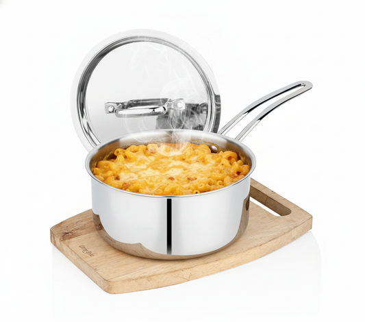 Tri-Ply Stainless Steel Sauce Pan With S.S Lid, Tri-Ply Milk/Tea Pan, Riveted Long Handle