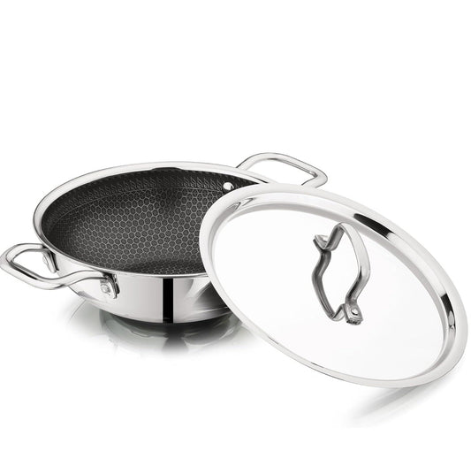 Tri-Ply Stainless Steel Kadai With S.S Lid, Stainless Steel Kadai for Cooking, Triply Kadhai 28 CM | 3.9 Liter | 6-7 People