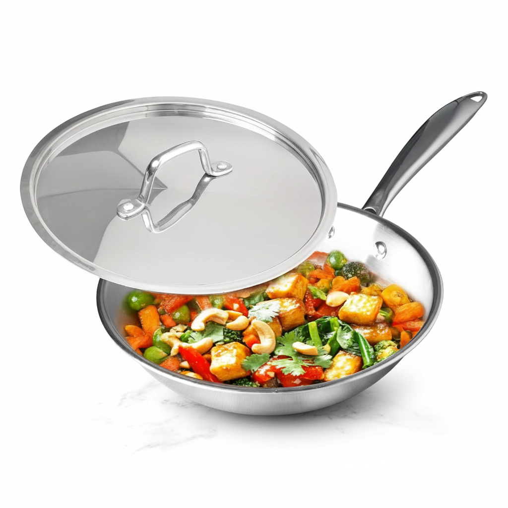 Tri-ply Stainless Steel Frying Pan With S.s Lid