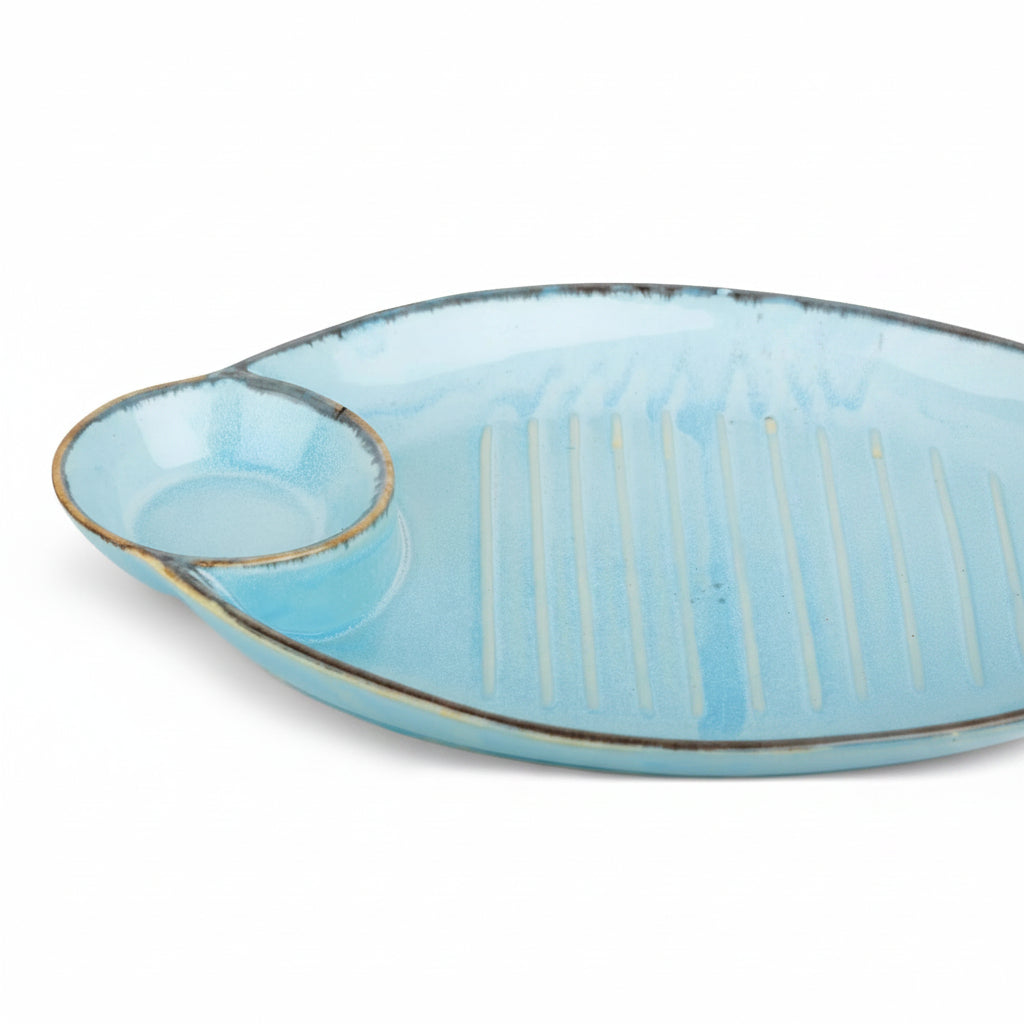 Ceramic Snack Tray with Dip Bowl 13 inch Peach Chutney Salsa Dip Tray Microwave Safe