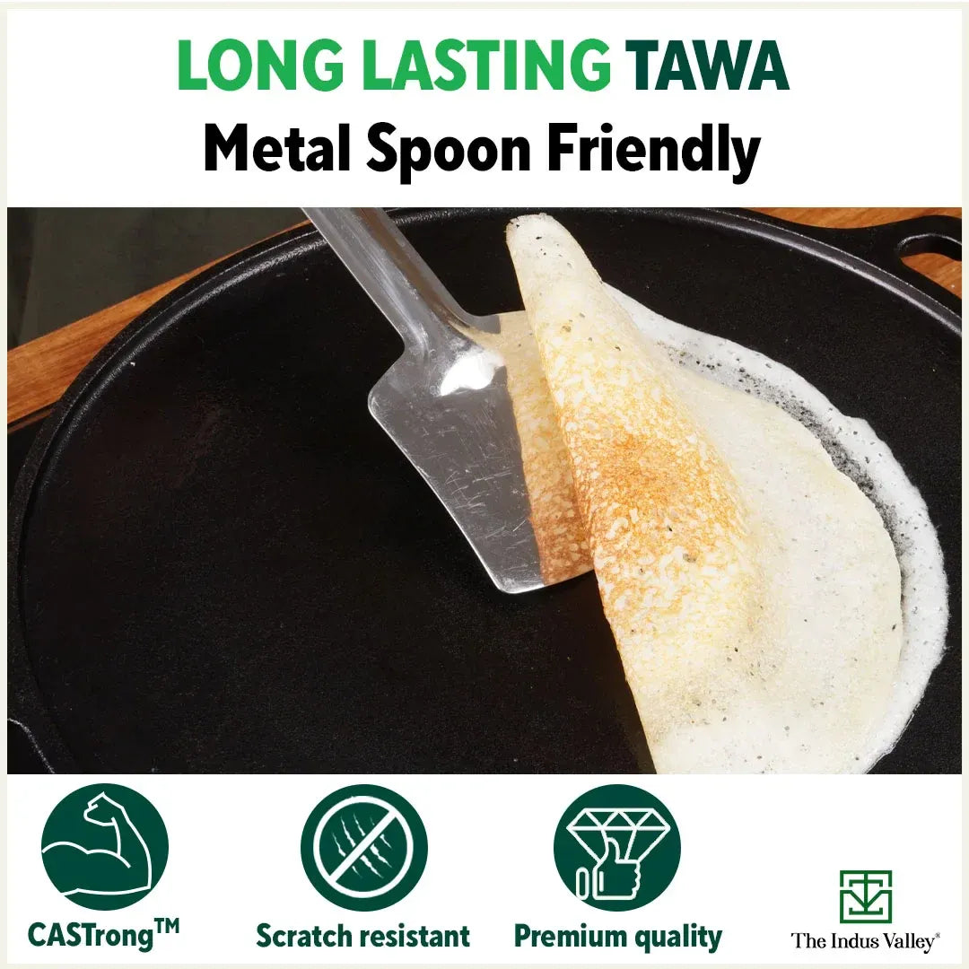 Cast Iron Roti Tawa with Long Handle + Free Iron Tadka Pan