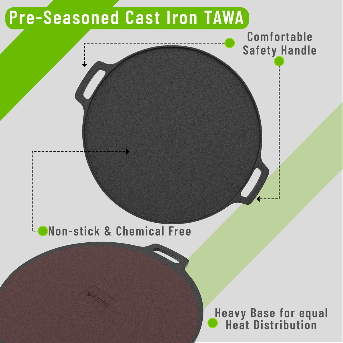 Esspy 12 inch/30 cm Cast Iron Tawa for Dosa, Tawa for Dosa, Uthappam, Roti, Chapati, Naan, Gas-Induction Friendly, Dosa