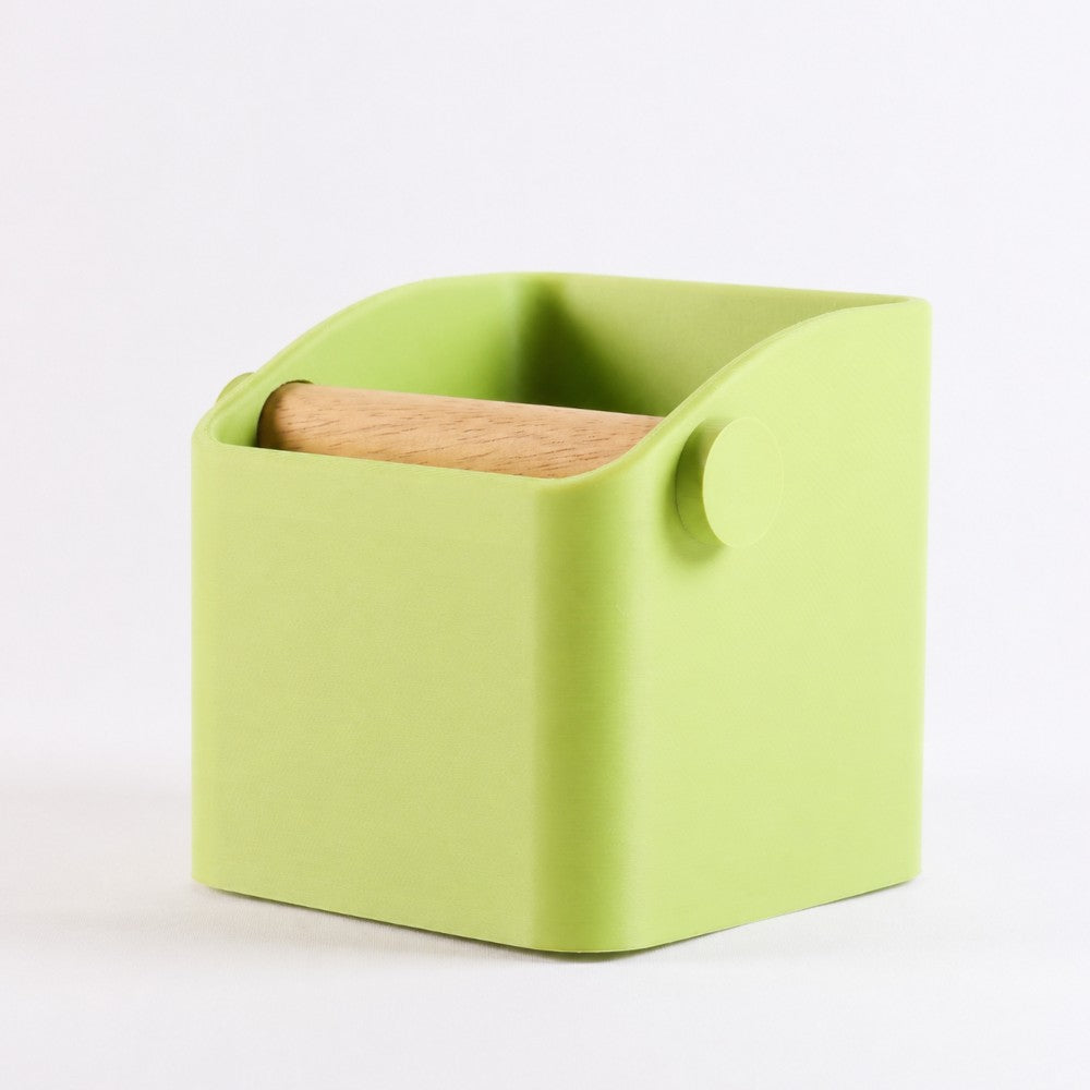 Square Espresso Knock Box with Oak Knock Bar Matte Apple Green