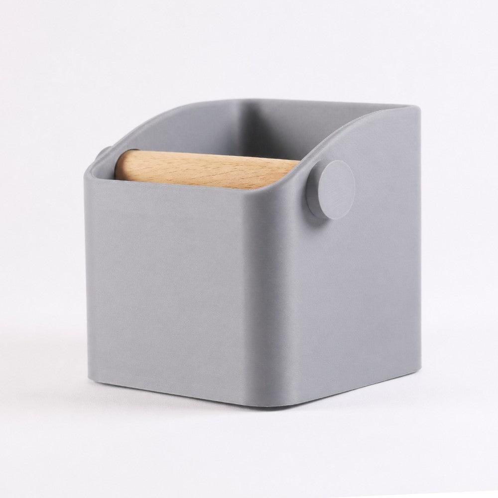Square Espresso Knock Box with Oak Knock Bar Matte Ash Grey