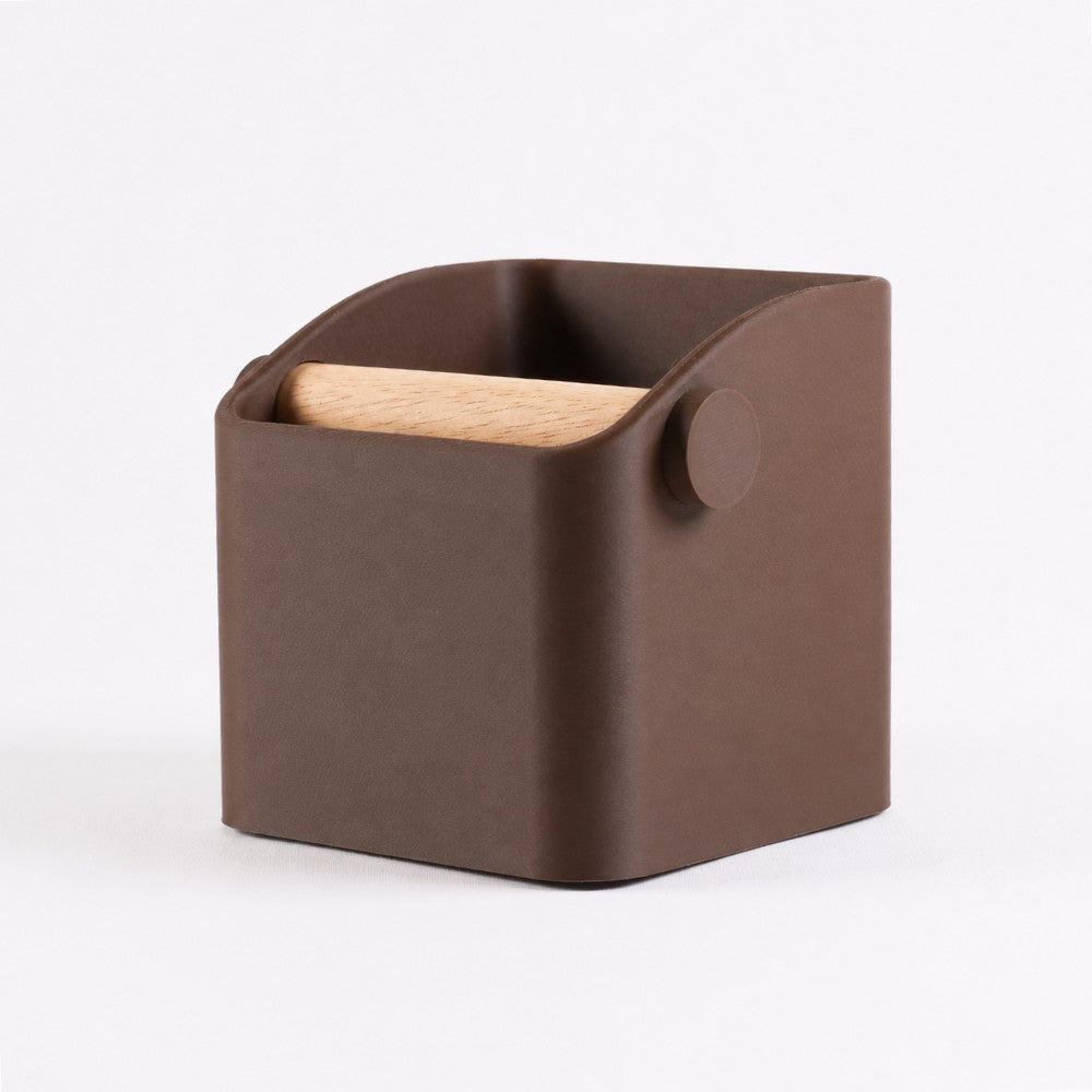 Square Espresso Knock Box with Oak Knock Bar Matte Brown