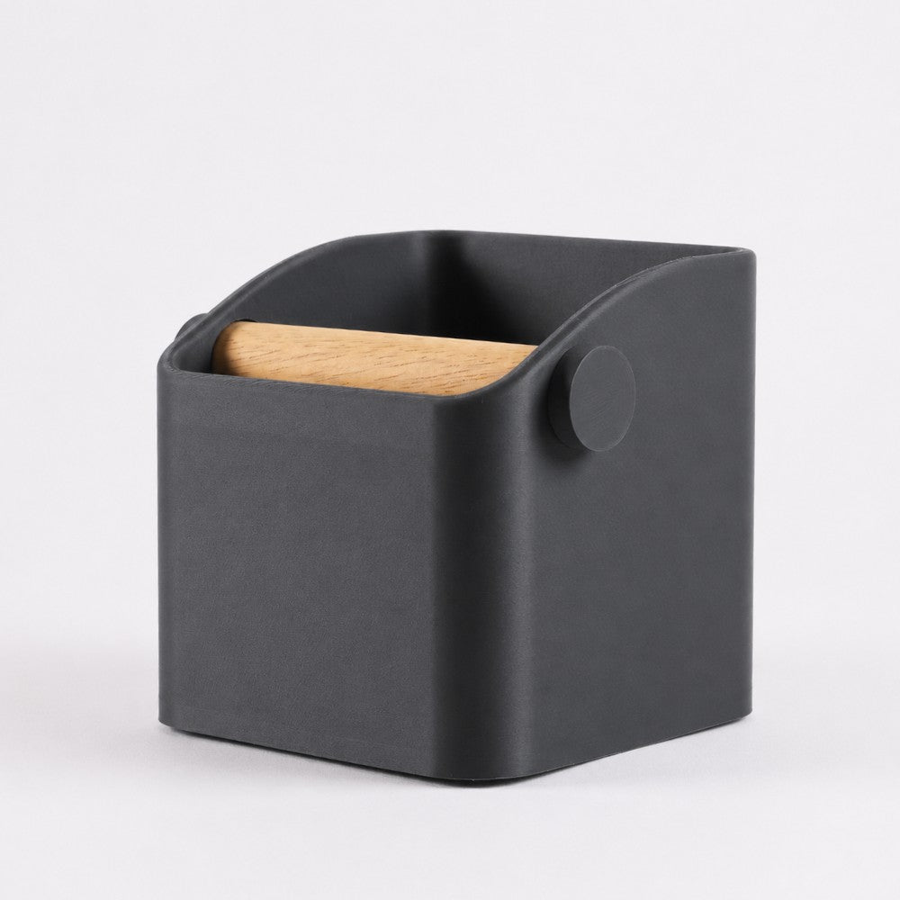 Square Espresso Knock Box with Oak Knock Bar Matte Charcoal