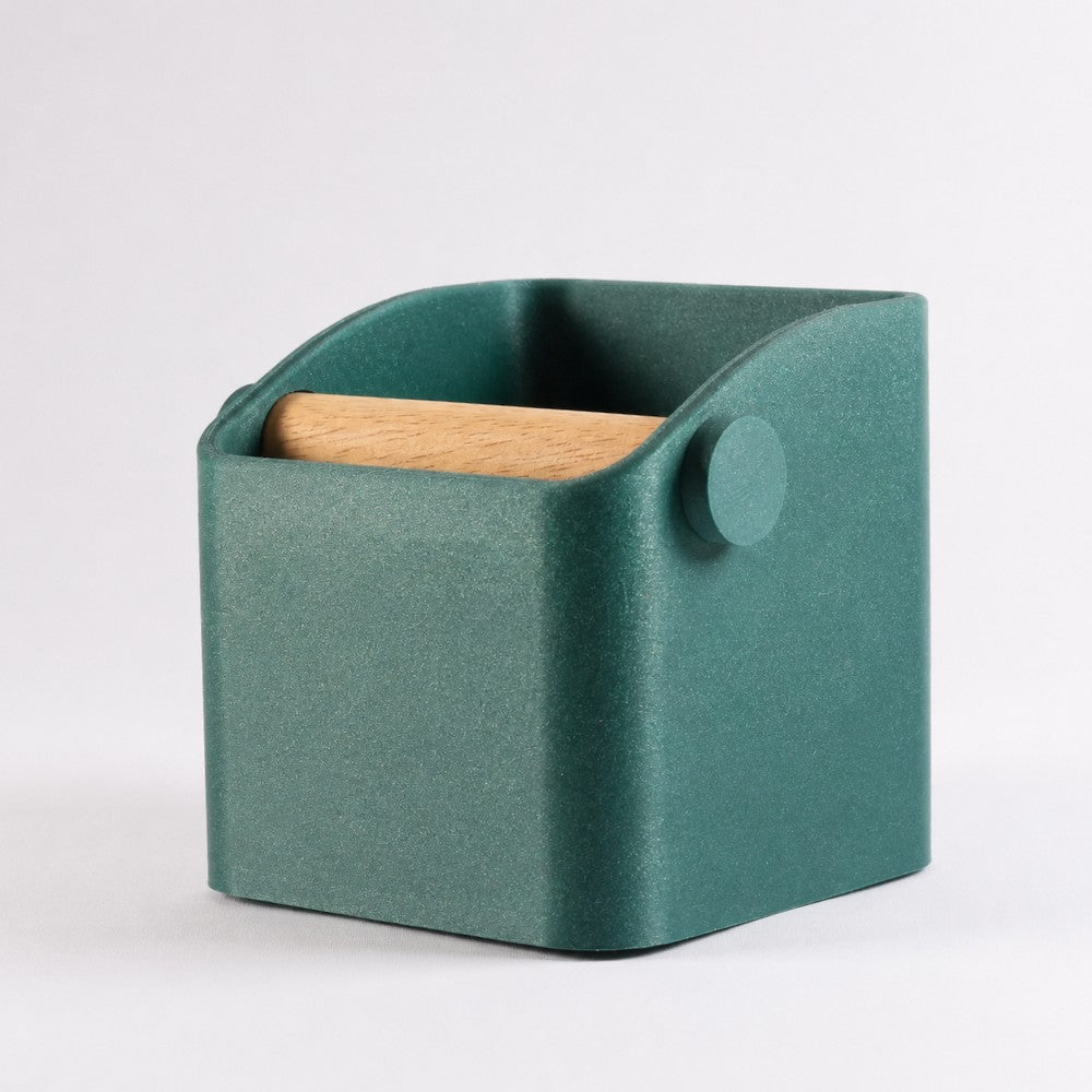 Square Espresso Knock Box with Oak Knock Bar Galaxy Green