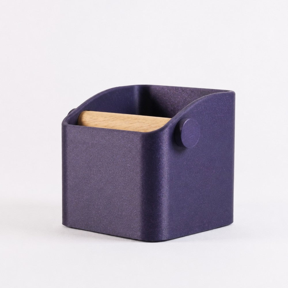 Square Espresso Knock Box with Oak Knock Bar Galaxy Purple