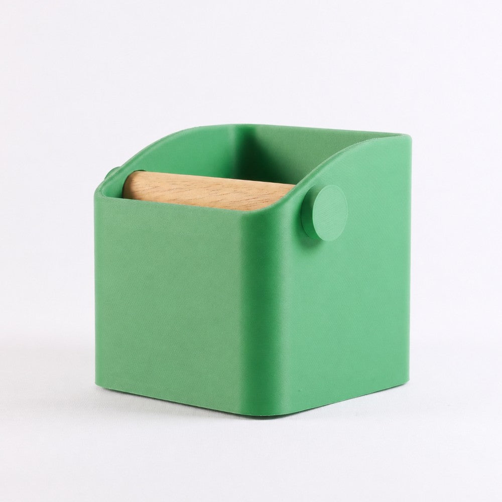 Square Espresso Knock Box with Oak Knock Bar Matte Grass Green