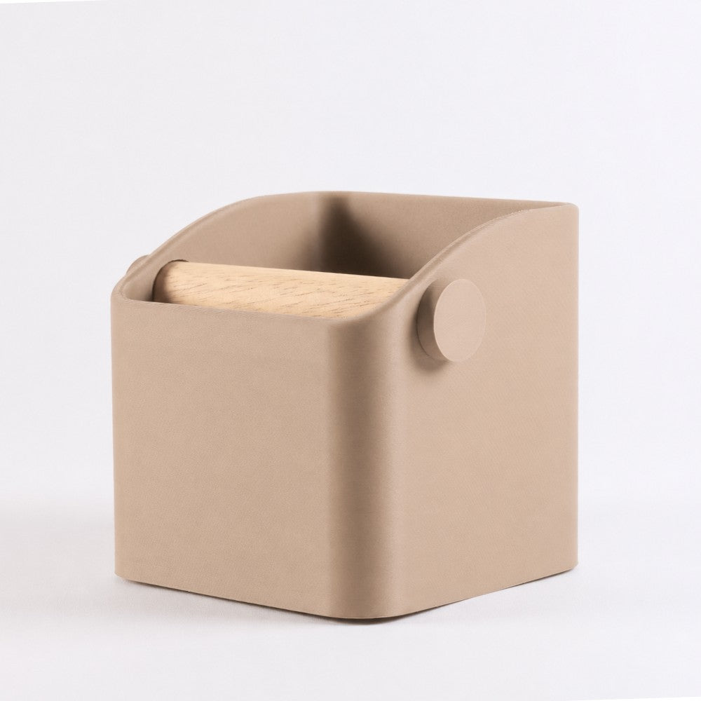 Square Espresso Knock Box with Oak Knock Bar Matte Latte Brown