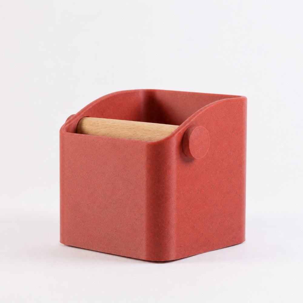 Square Espresso Knock Box with Oak Knock Bar Marble Red