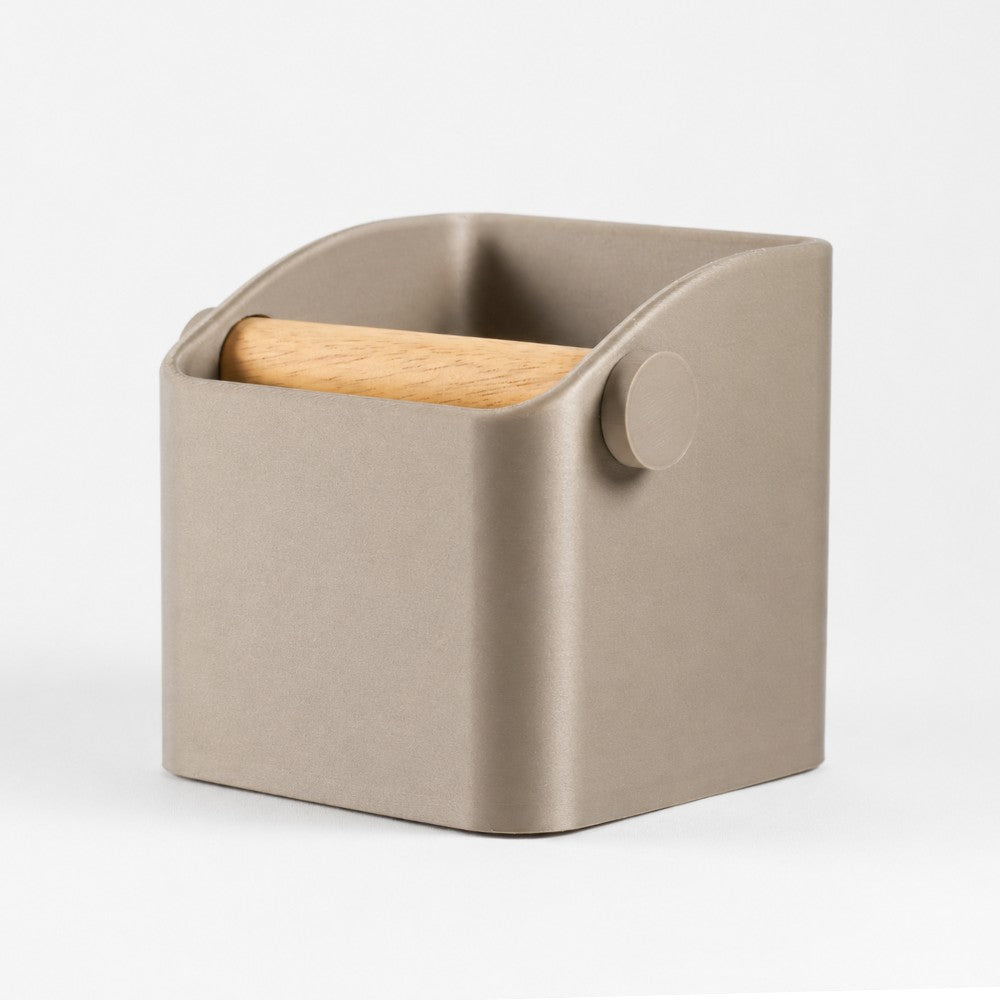 Square Espresso Knock Box with Oak Knock Bar Metallic Gold