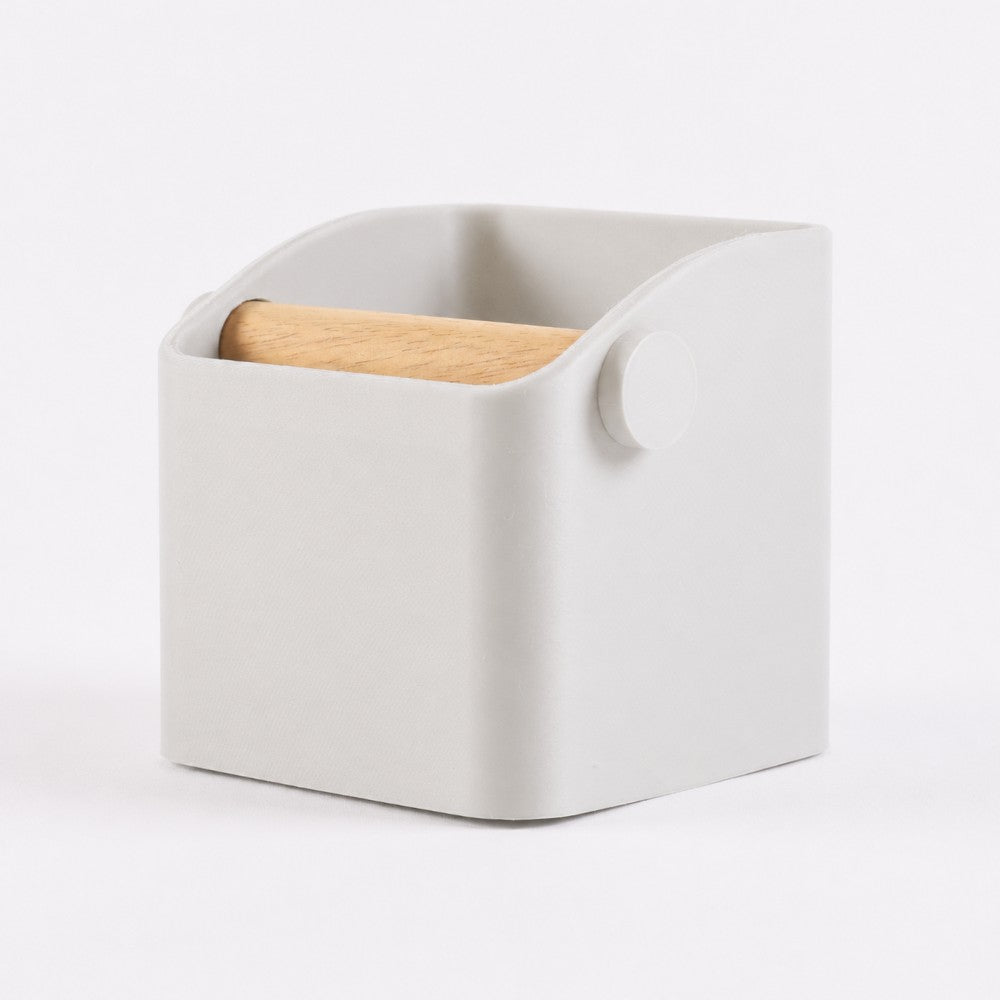 Square Espresso Knock Box with Oak Knock Bar Matte Off White