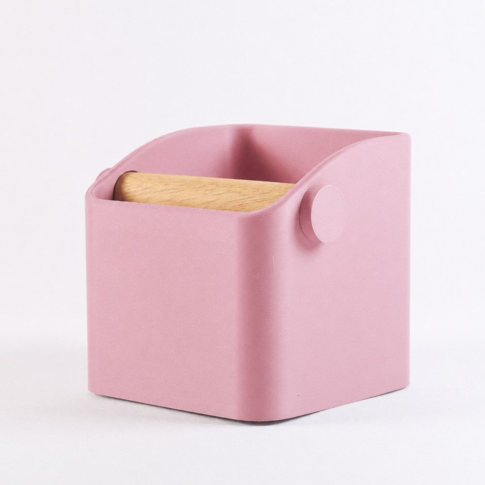 Square Espresso Knock Box with Oak Knock Bar Matte Sakura Pink