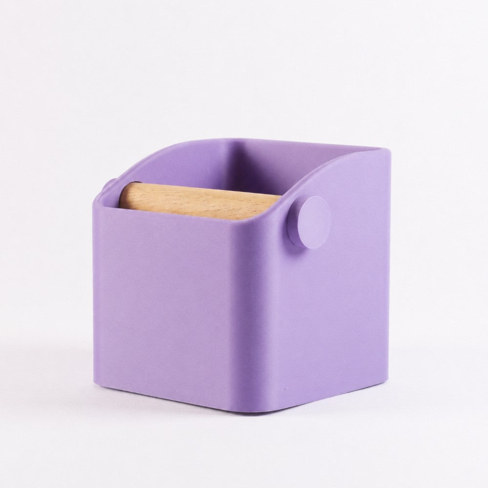 Square Espresso Knock Box with Oak Knock Bar Matte Lilac Purple