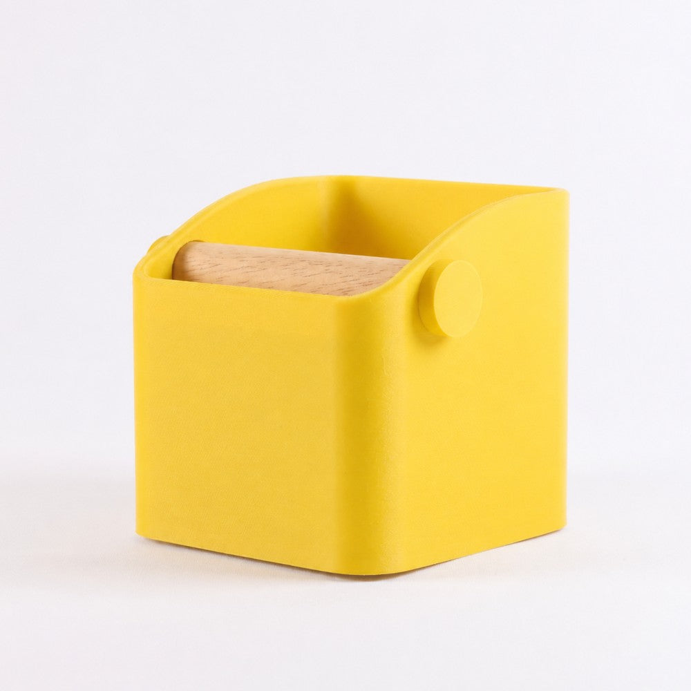 Square Espresso Knock Box with Oak Knock Bar Matte Lemon Yellow
