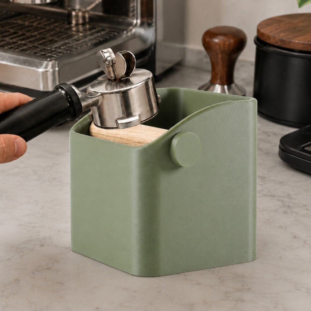 Square Espresso Knock Box with Oak Knock Bar