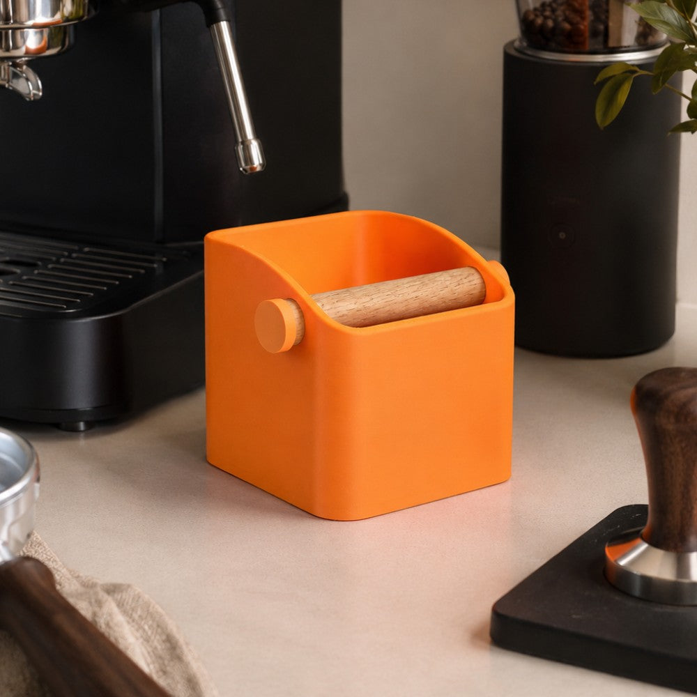 Square Espresso Knock Box with Oak Knock Bar