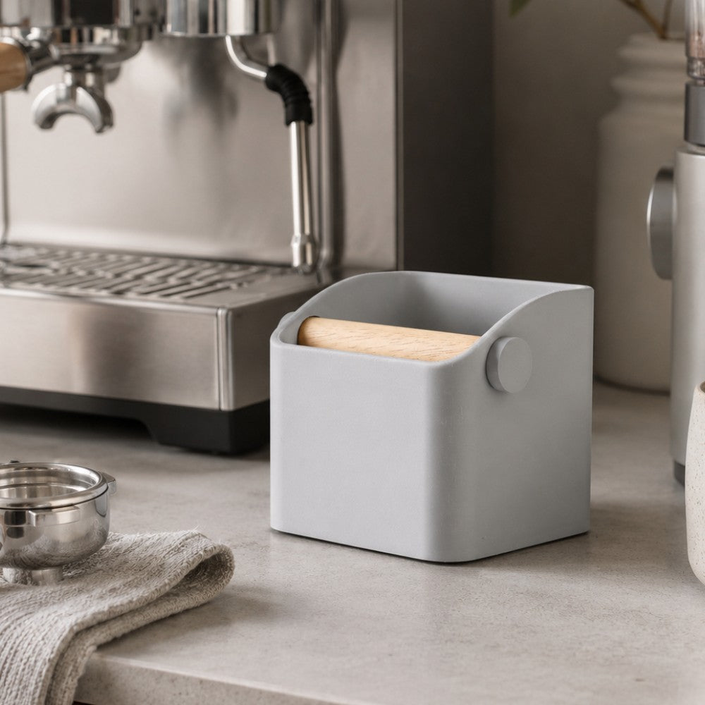 Square Espresso Knock Box with Oak Knock Bar