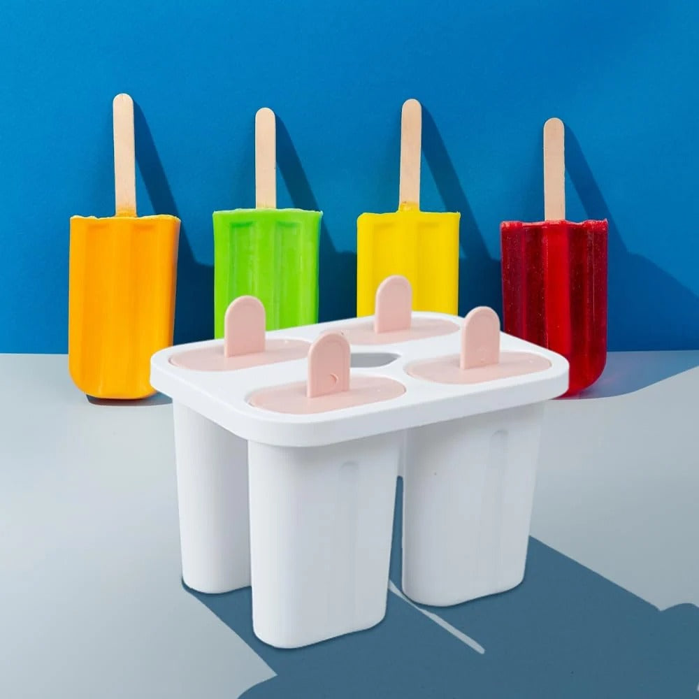 Set of 4 Popsicle Moulds: Reusable Ice Tray for Kulfi & Candy, White
