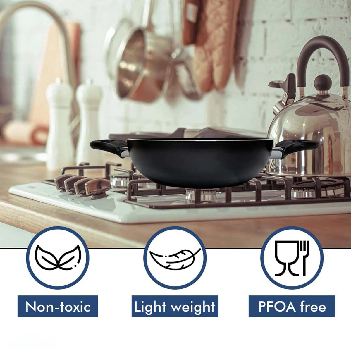 Non-Stick Cookware Set with Lid 3 Pieces Black Stove Induction