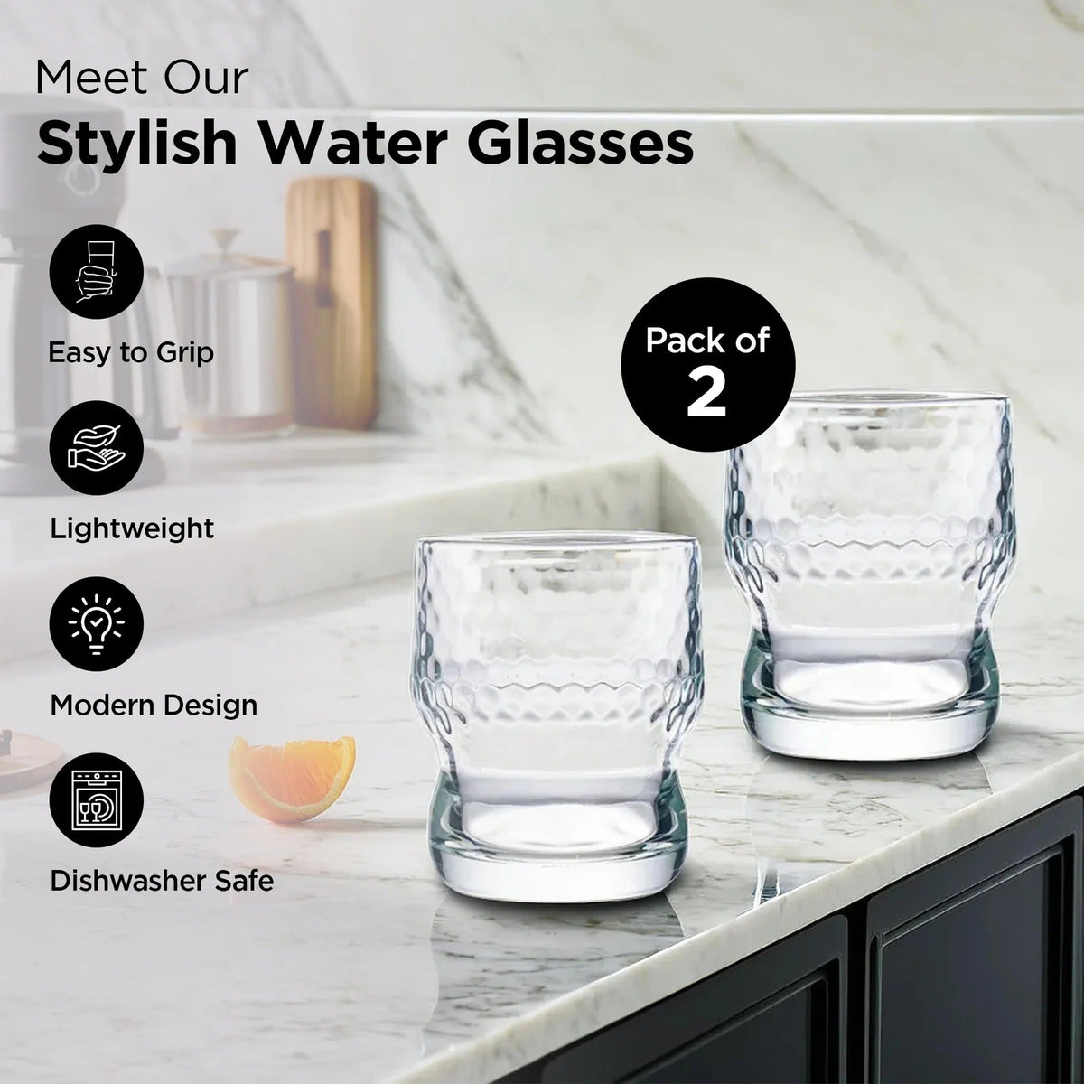 Water Glasses Set of 2 (300 ml), Lead Free, Juice Glasses