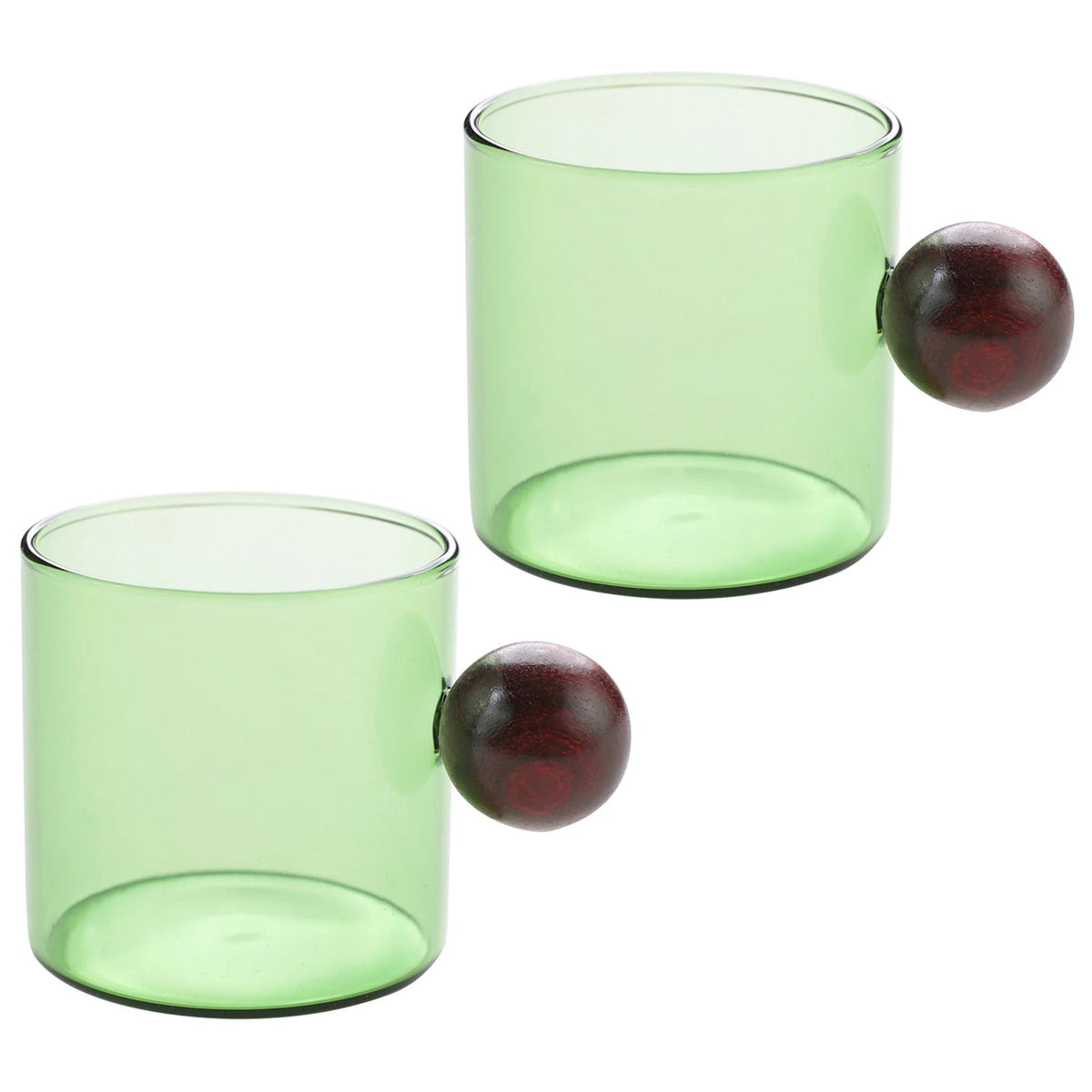 Pack of 2: Borosilicate Glass Coffee Mugs with Wooden Handle, 120 ml, Green