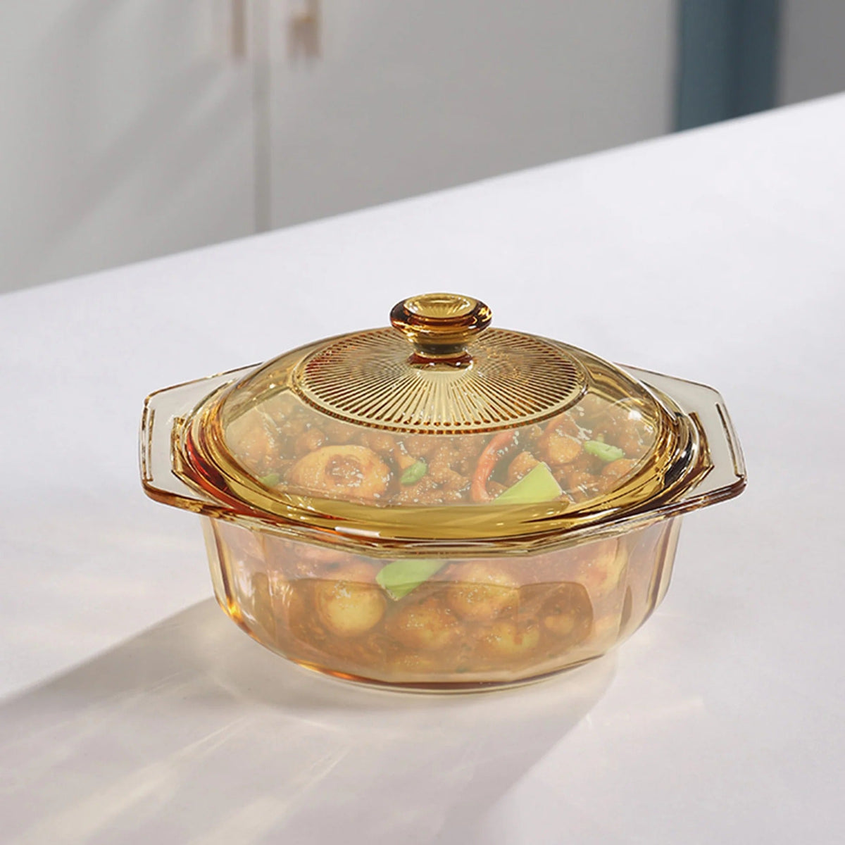 Borosilicate Glass Casserole with Lid 1.1L Amber Microwave Dishwasher Safe BPA Free