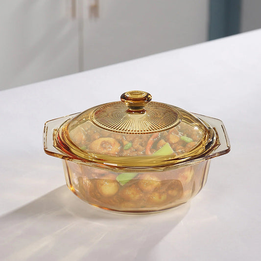 Borosilicate Glass Casserole with Lid 1.1L Amber Microwave Dishwasher Safe BPA Free