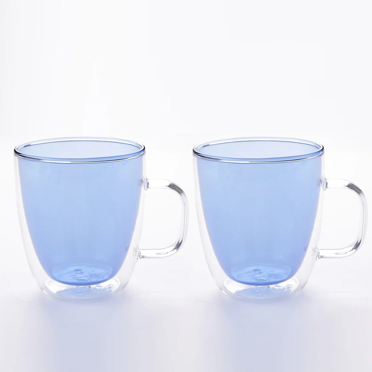 Double Walled Glass Coffee Mug Set of 2 (400 ml), Blue