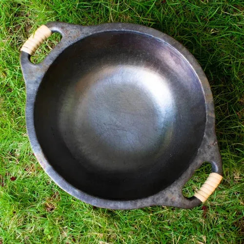 Wok Manipur Longpi Black Pottery with Wooden Handles