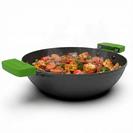 Pre Seasoned Cast Iron Kadhai With Silicon Handle Cover 30 CM