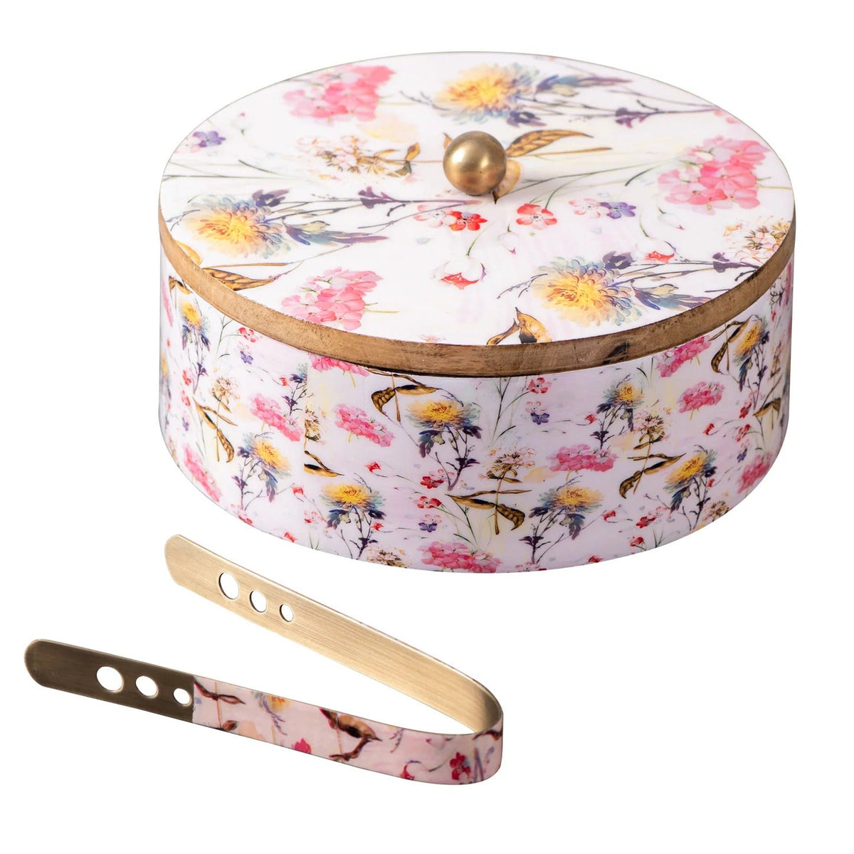 Roti Box With Tong Pink Teak Wood Enamel Print