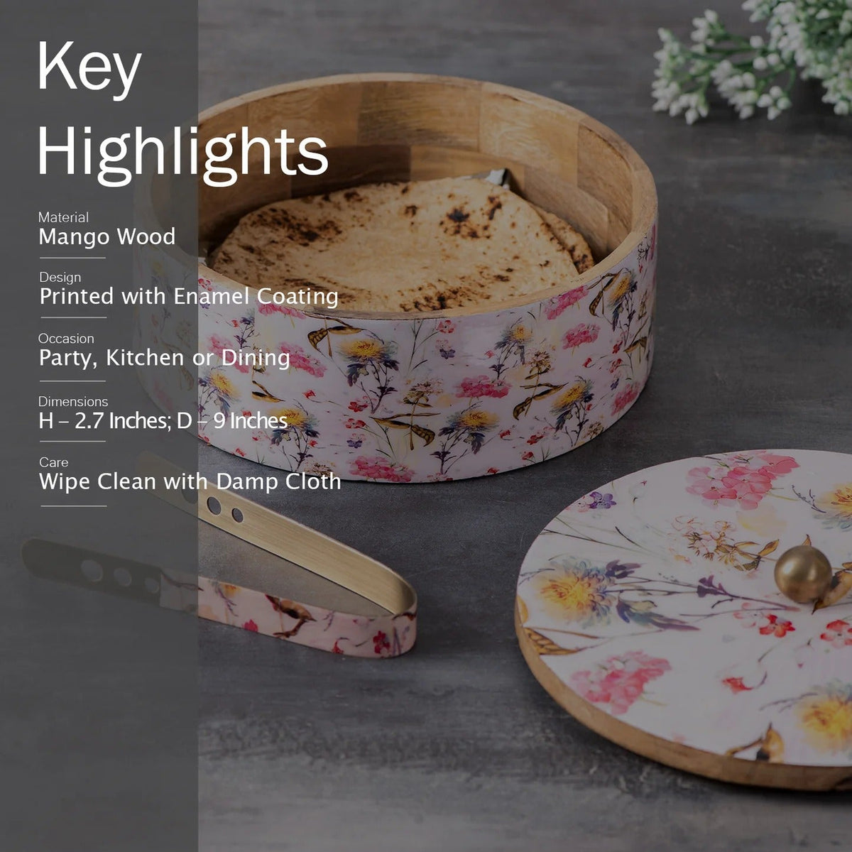 Roti Box With Tong Pink Teak Wood Enamel Print