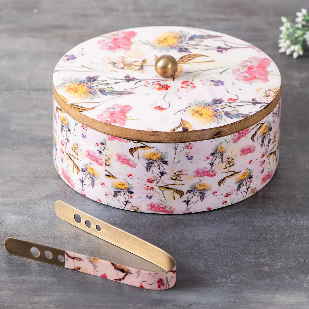 Roti Box With Tong Pink Teak Wood Enamel Print