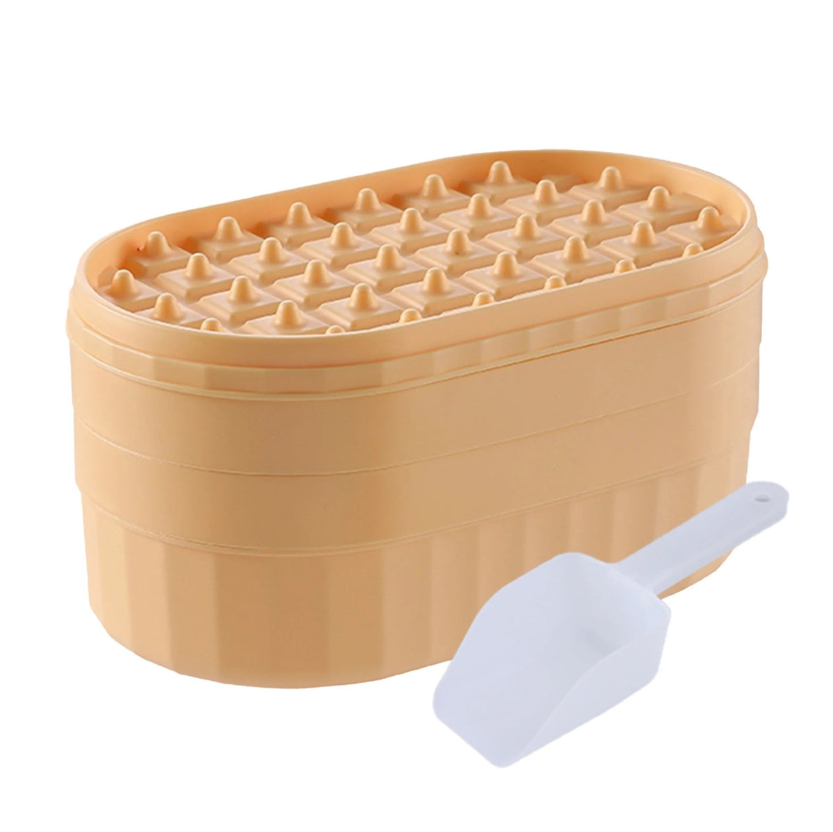 2 Layer Ice Cube Tray, 72 Compartments, Storage Box & Scoop, Yellow