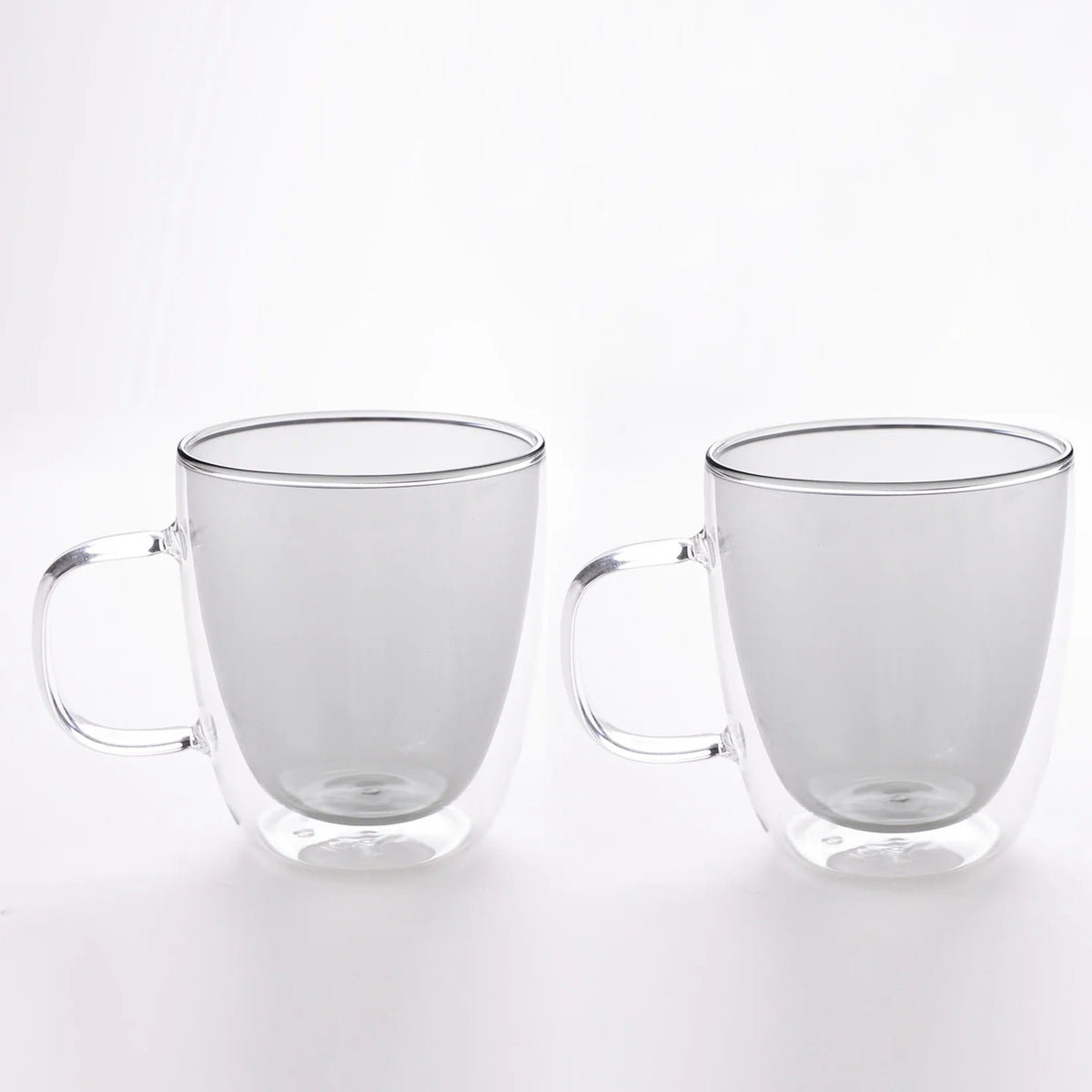 Double Walled Glass Coffee Mug Set of 2 (400 ml), Grey